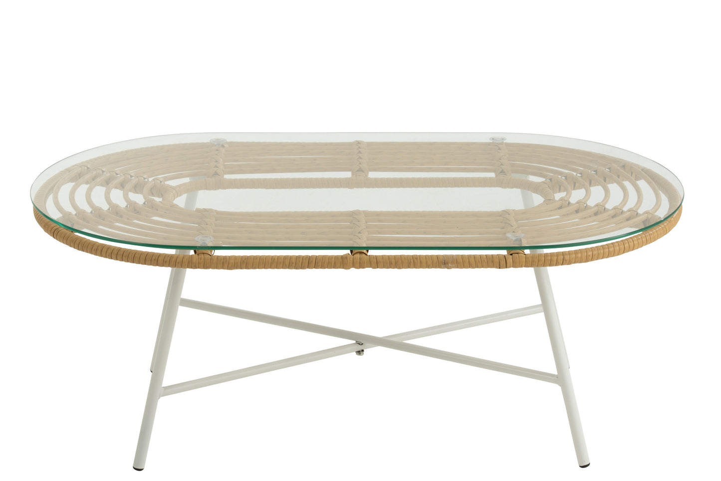 Table Basse Ovale D'exterieur Metal/Verre Nature/Blanc