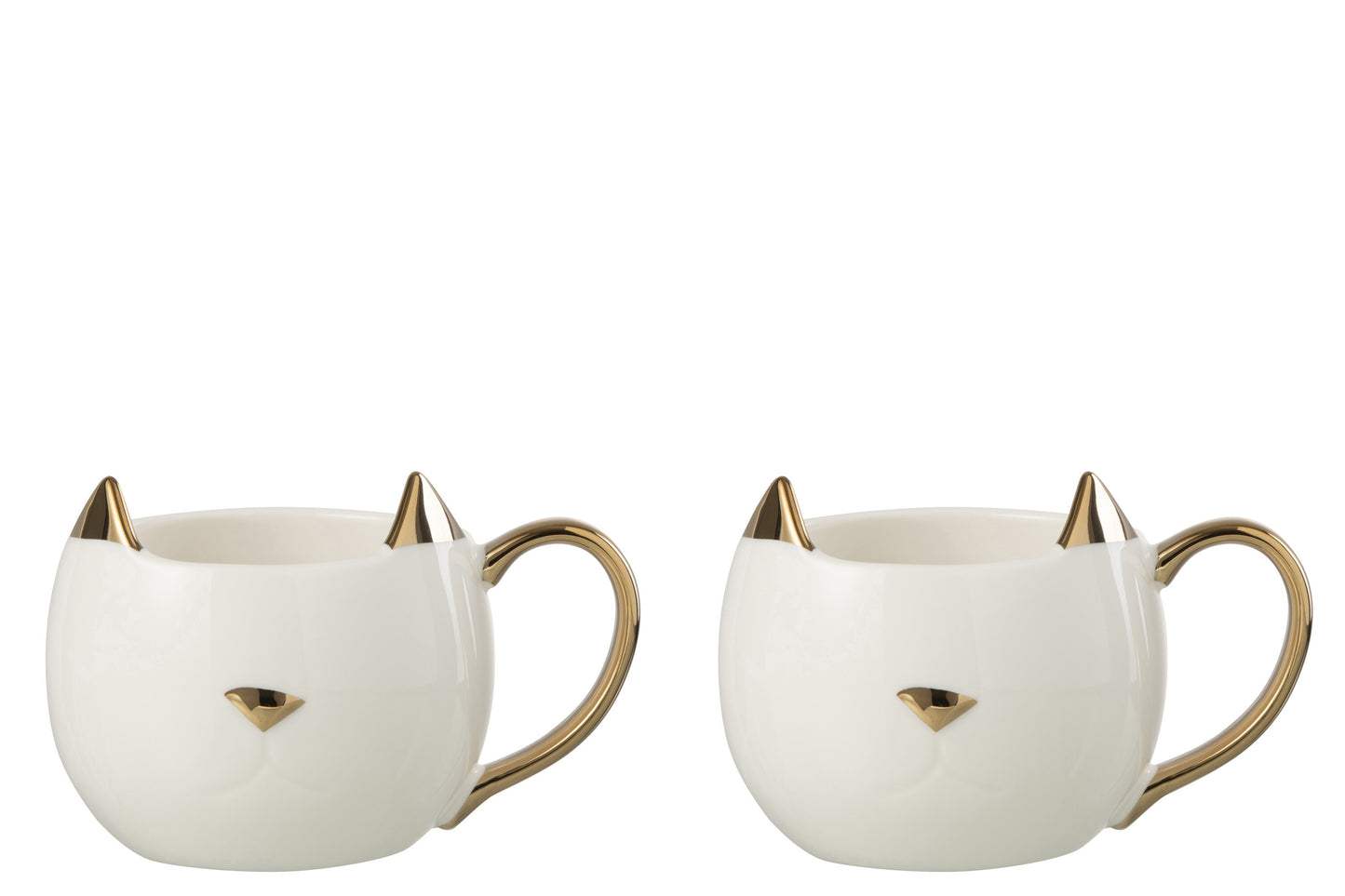 Boite De 2 Mug Chat Porcelaine Blanc/Or