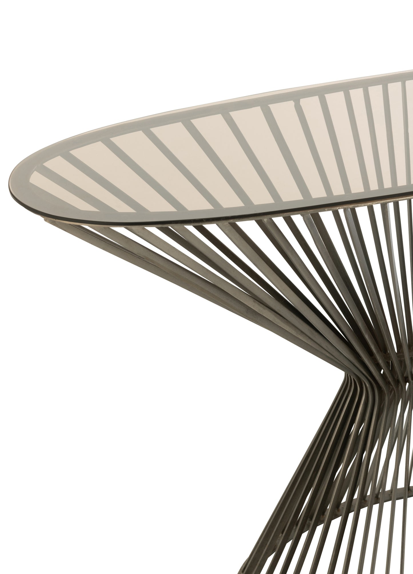 Console Ovale Barreaux Métal-Verre Gris Brun