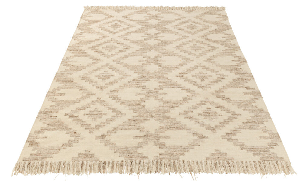 Tapis Motifs Éthniques + Franges Laine/Cotton Crème /Beige