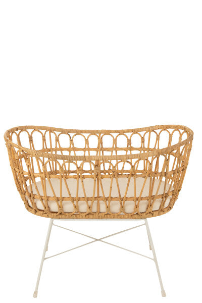 Berceau + Matelas Rotin/Métal Naturel/Blanc