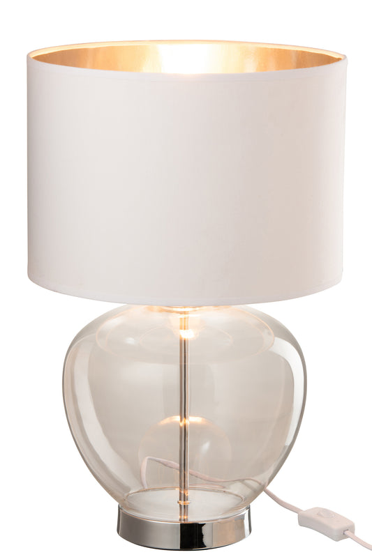 Lampe Transparente Verre/Textile Argent/Blanc