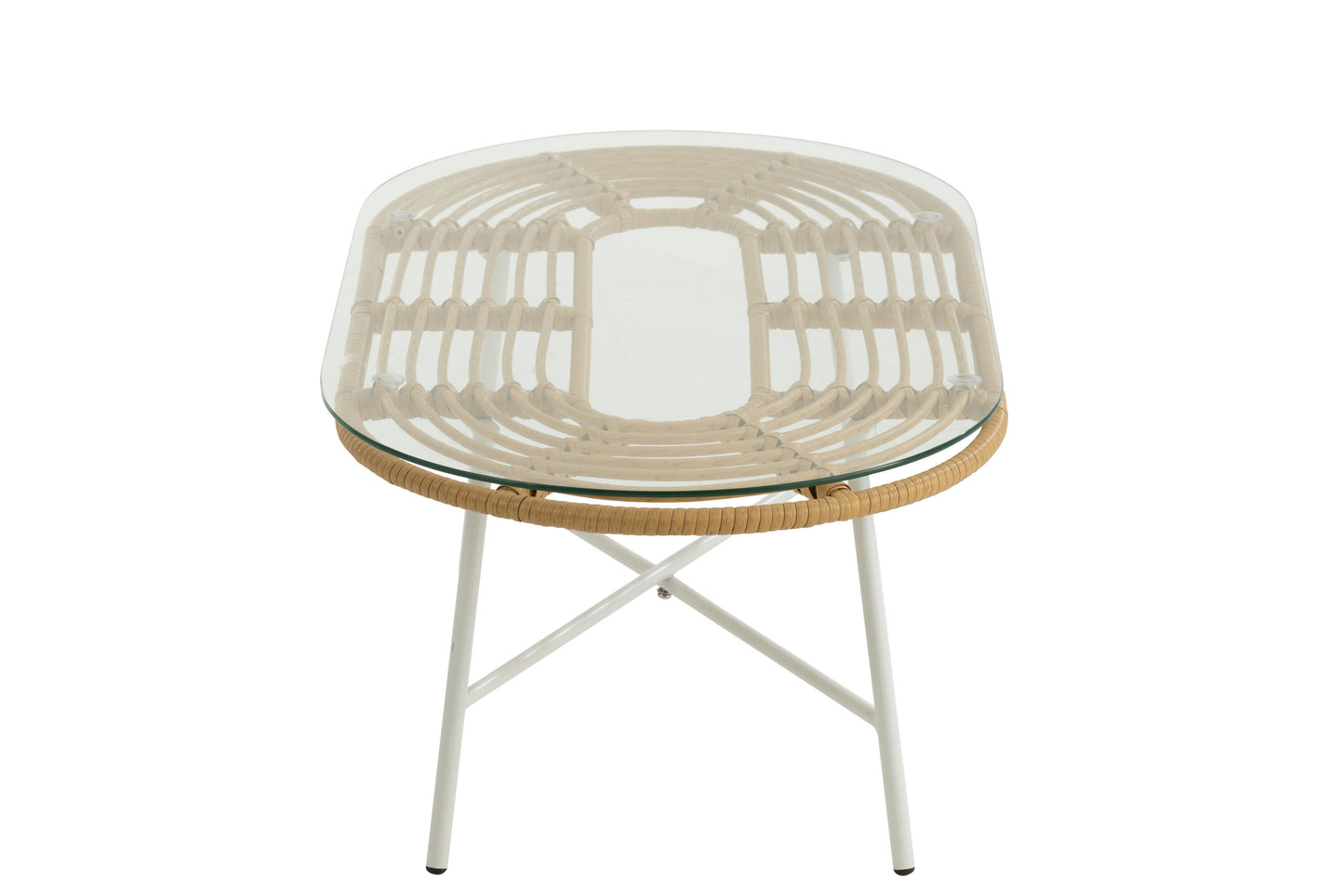Table Basse Ovale D'exterieur Metal/Verre Nature/Blanc