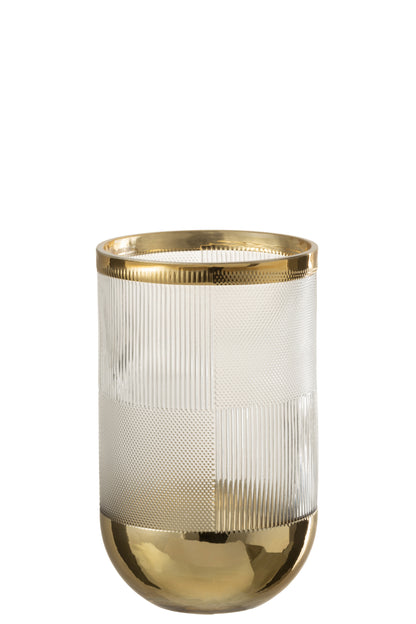 Vase Cylindre Motif Verre Transparent/Or Small