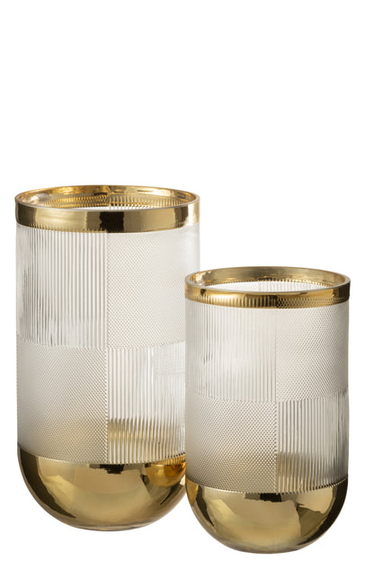 Vase Cylindre Motif Verre Transparent/Or Large