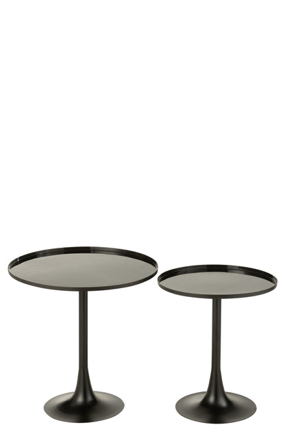 Set De 2 Tables Gigogne Avec Plateau Metal Brillant Noir