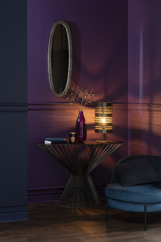 Console Ovale Barreaux Métal-Verre Gris Brun