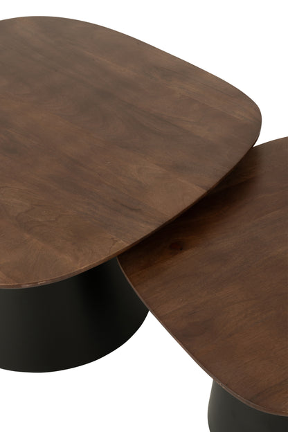 Set De 2 Table D'appoint Carré Bois De Manguier Marron Foncé - Noir