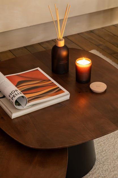 Set De 2 Table D'appoint Carré Bois De Manguier Marron Foncé - Noir