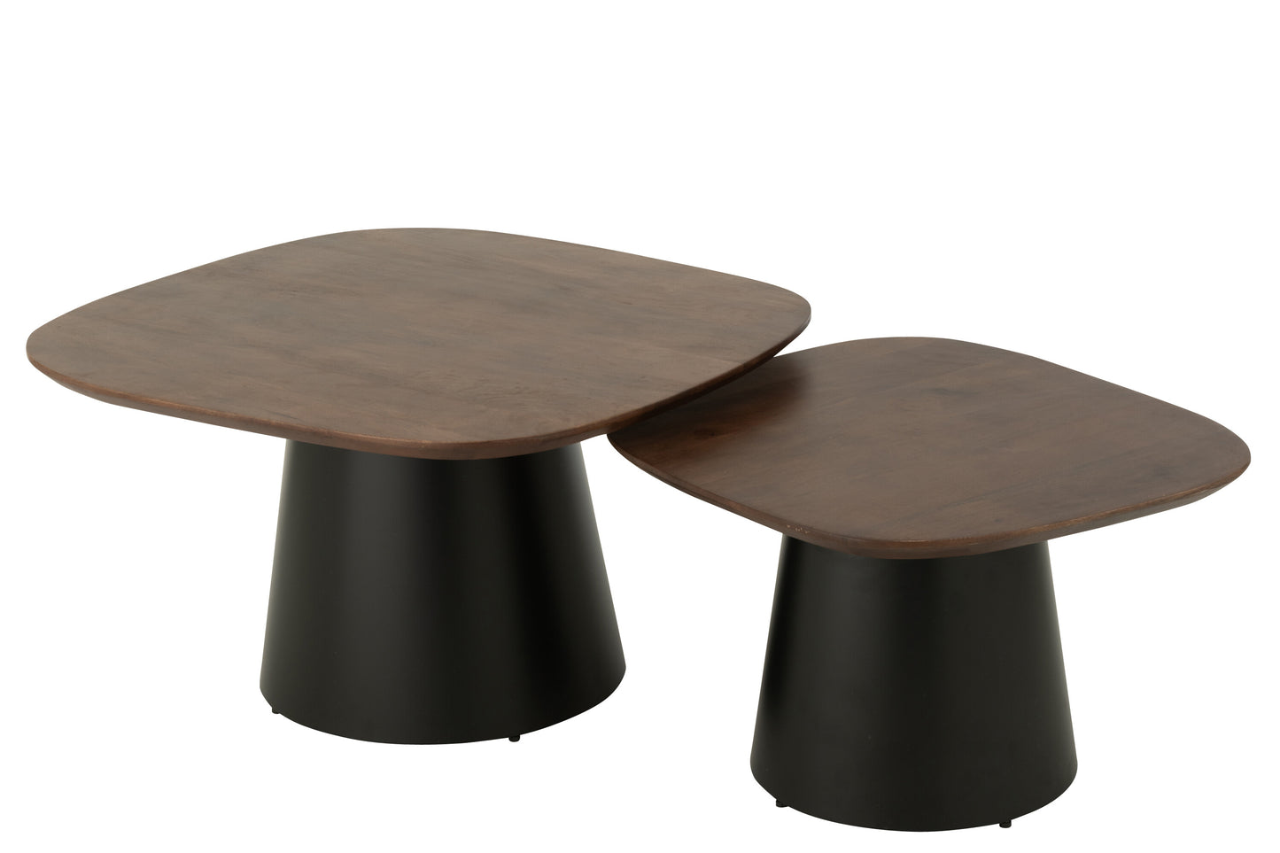 Set De 2 Table D'appoint Carré Bois De Manguier Marron Foncé - Noir