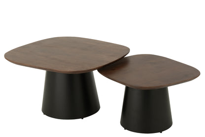 Set De 2 Table D'appoint Carré Bois De Manguier Marron Foncé - Noir