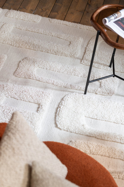 Tapis Lignes Abstraites Laine Écru