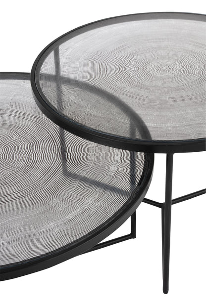 Set De 3 Table Gigogne Cercles Metal/Verre Noir