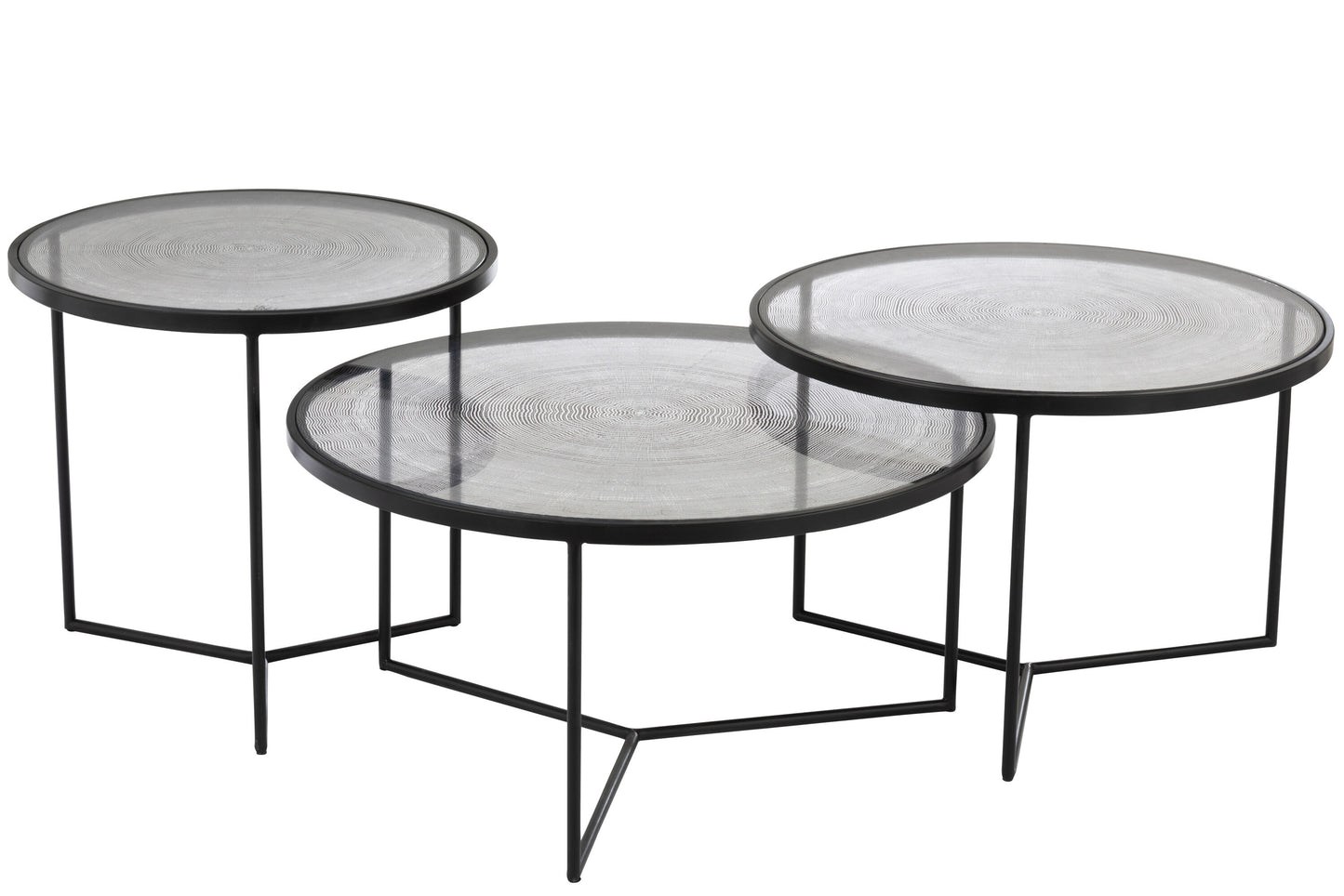 Set De 3 Table Gigogne Cercles Metal/Verre Noir
